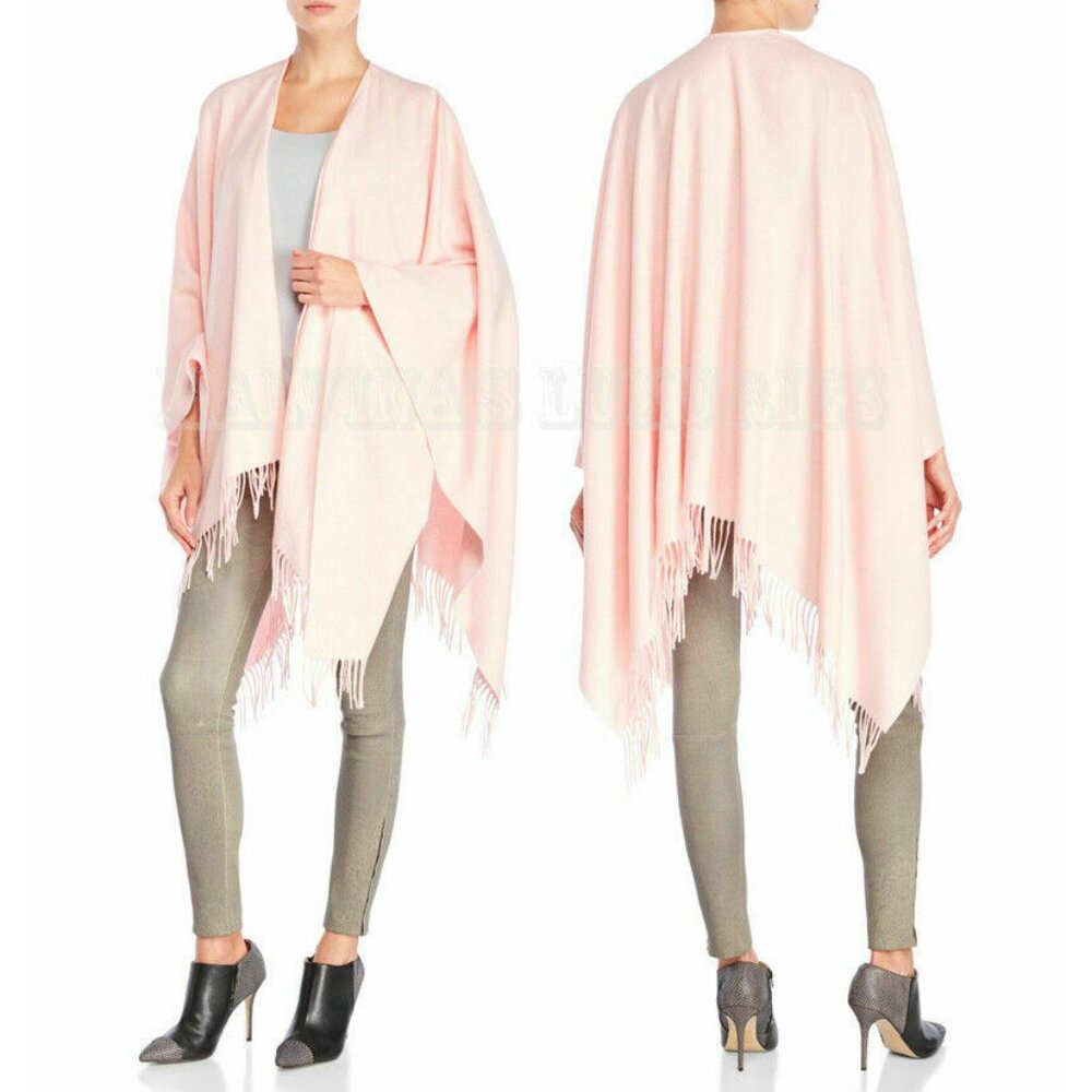MOSCHINO BOUTIQUE PONCHO PINK WOOL CLOAK WRAP FRINGED TOP
